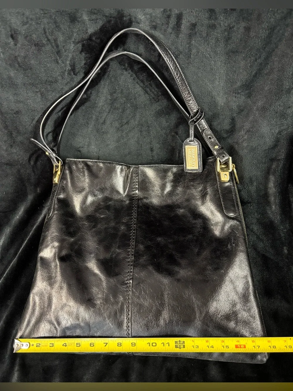 Badgley Mischka Black Genuine Leather Expandable Tote Shoulder Bag